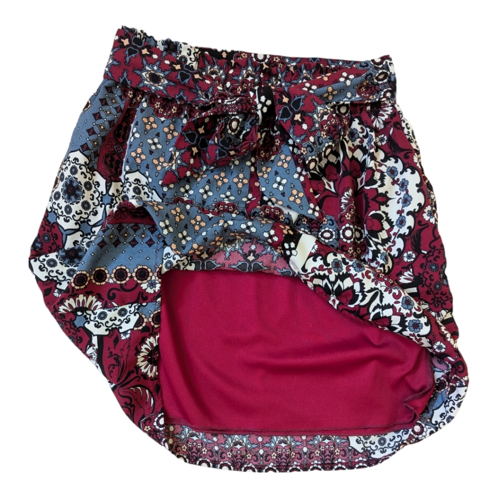 Aina Be Burgundy/Blue Lined Lightweight Floral Skirt - Size Small - Picture 2 of 5